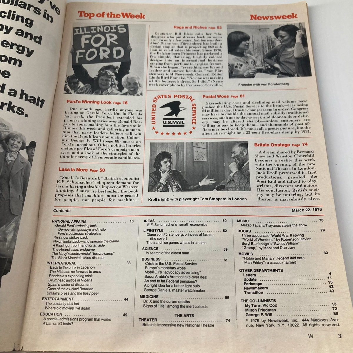 Vintage Newsweek Magazine March 22 1976 Dress Designer Diane von Furstenberg