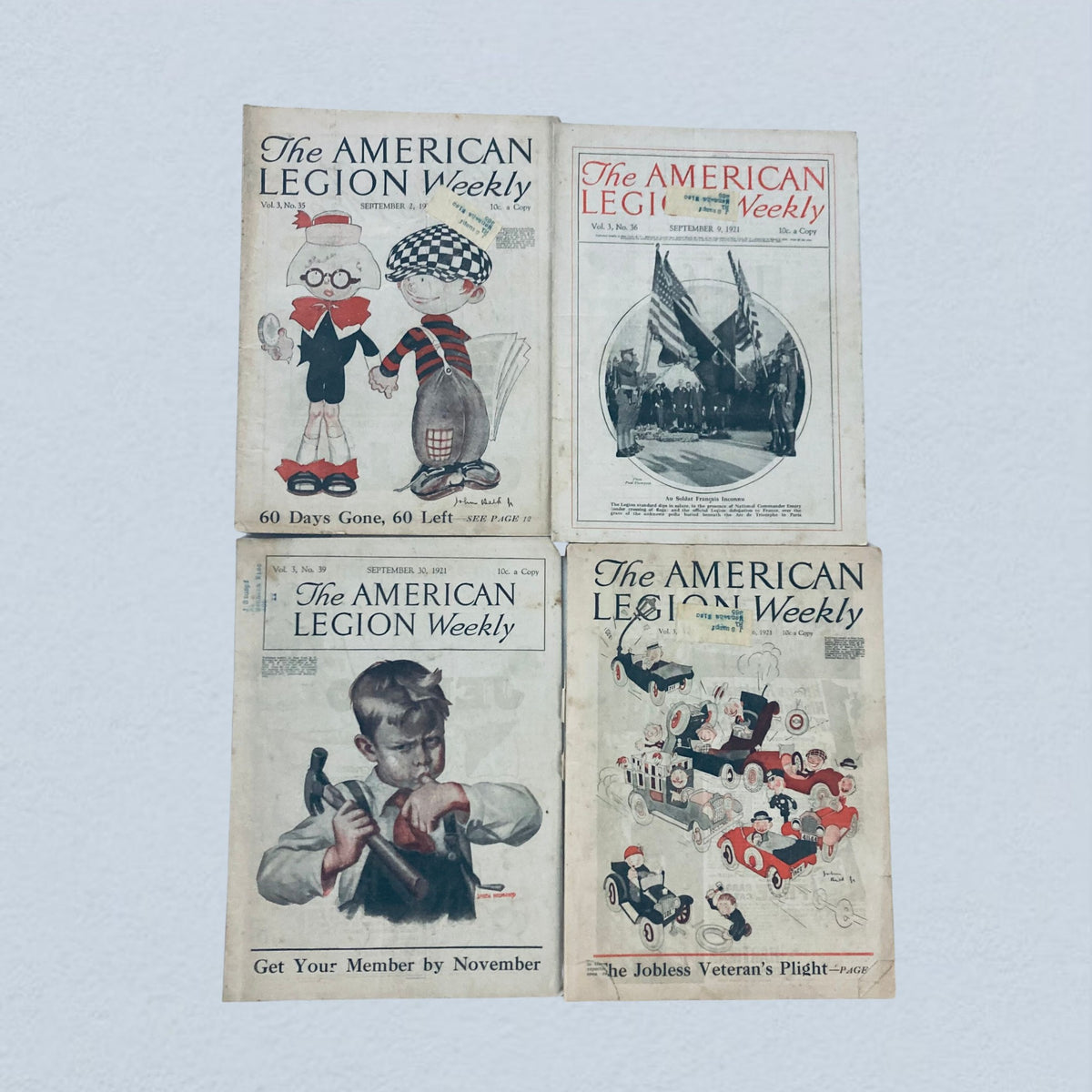 Lot of 40 VTG The American Legion Weekly Magazine featuring covers from September 1921, emphasizing themes of childhood and community.