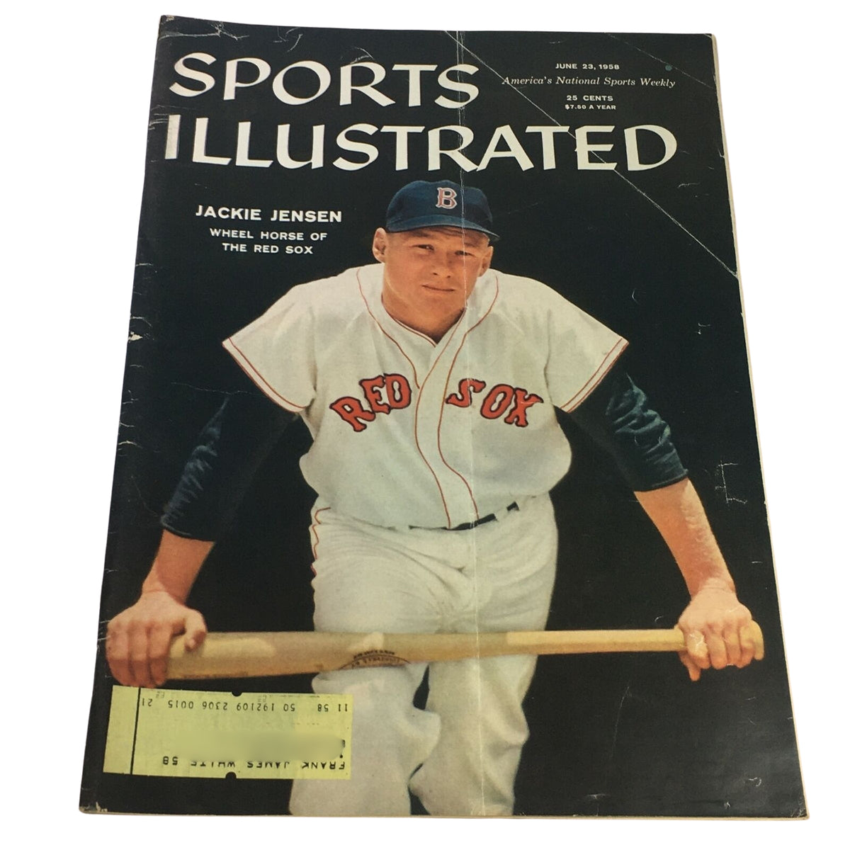 Sports Illustrated magazine cover from June 23, 1958 featuring Jackie Jensen, star player of the Red Sox, highlighting baseball culture. Part of a collection of 9 1950s Sports Illustrated magazines.