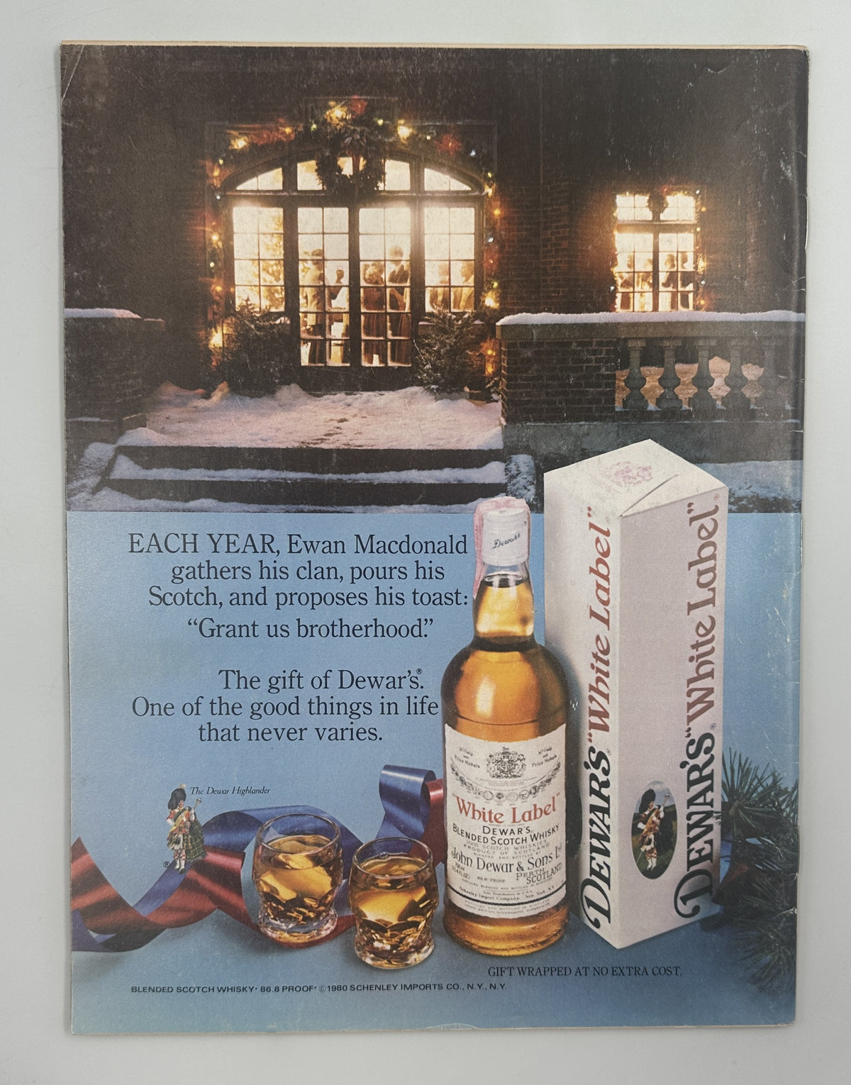 The New Yorker Magazine December 29, 1980 Doll Quilt William Steig Cover VG interior vintage White Label bourbon advertisement featuring a snowy home, whiskey bottle, glasses, and gift boxes