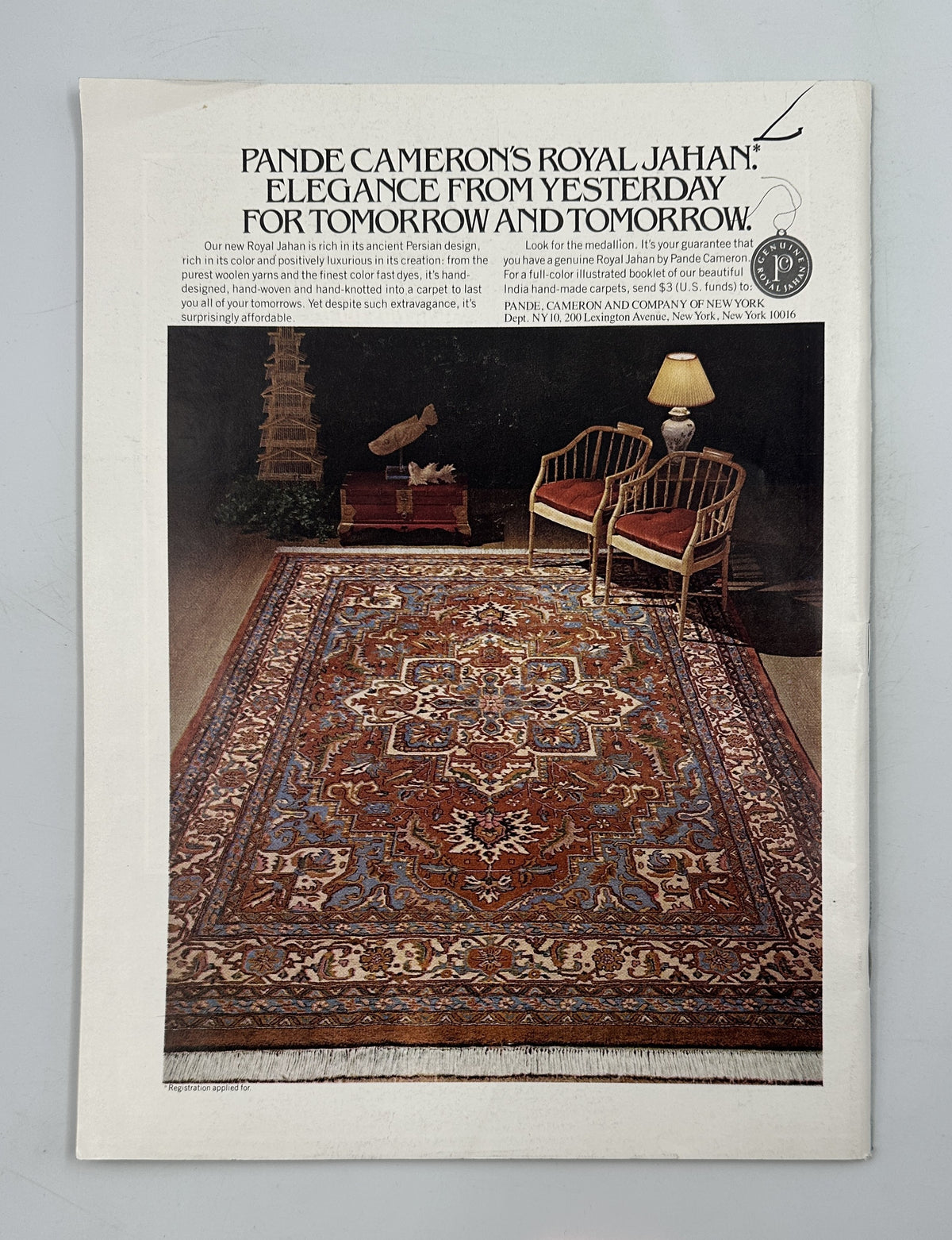 The New Yorker Magazine January 14, 1980 Snow Family Bus Stop Charles Addams Cover interior advertisement featuring a traditional patterned rug in an elegant room.