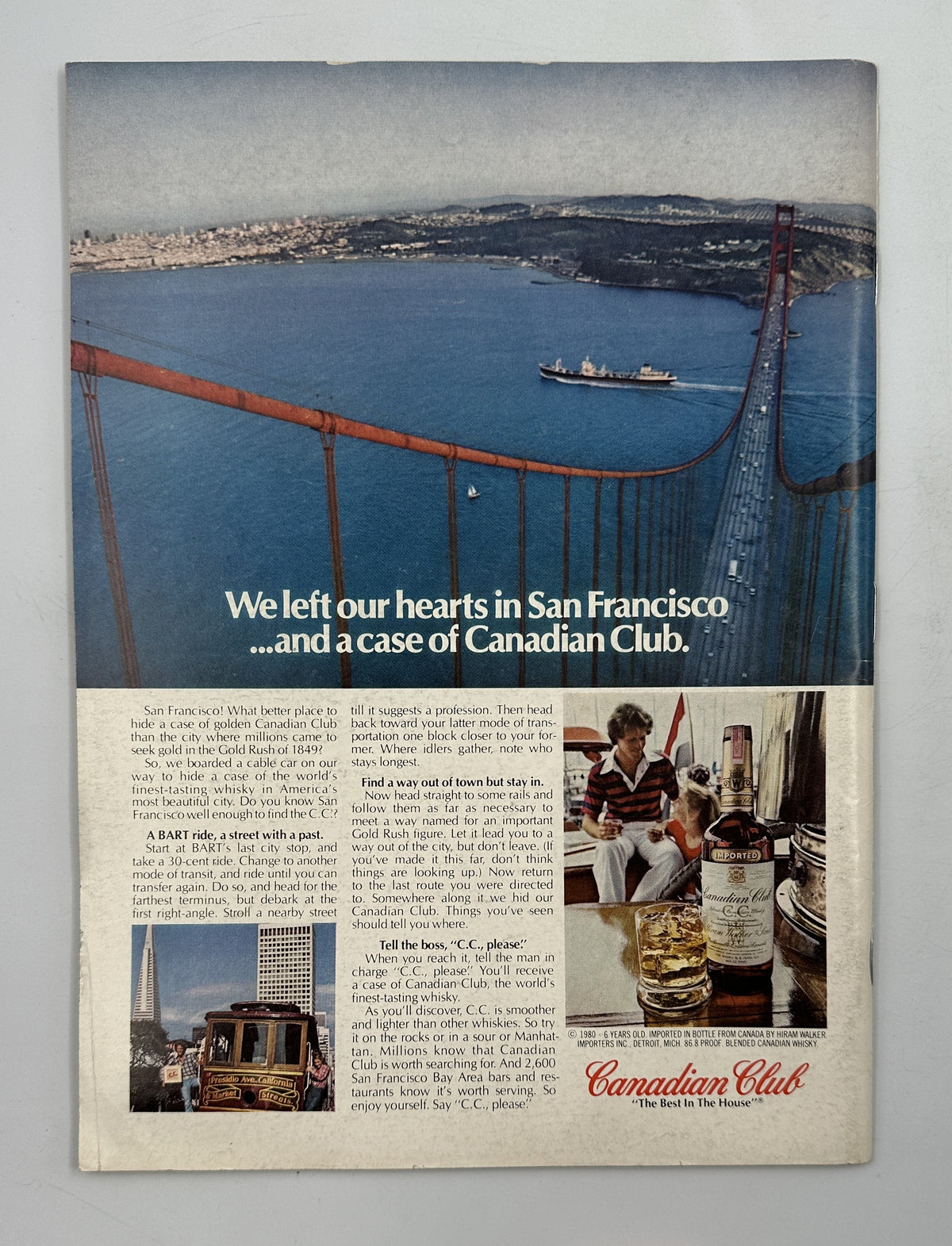 The New Yorker Magazine June 23, 1980 Barn Loft Interior Arthur Getz Cover opened to a Canadian Club whiskey advertisement featuring the Golden Gate Bridge and San Francisco bay.