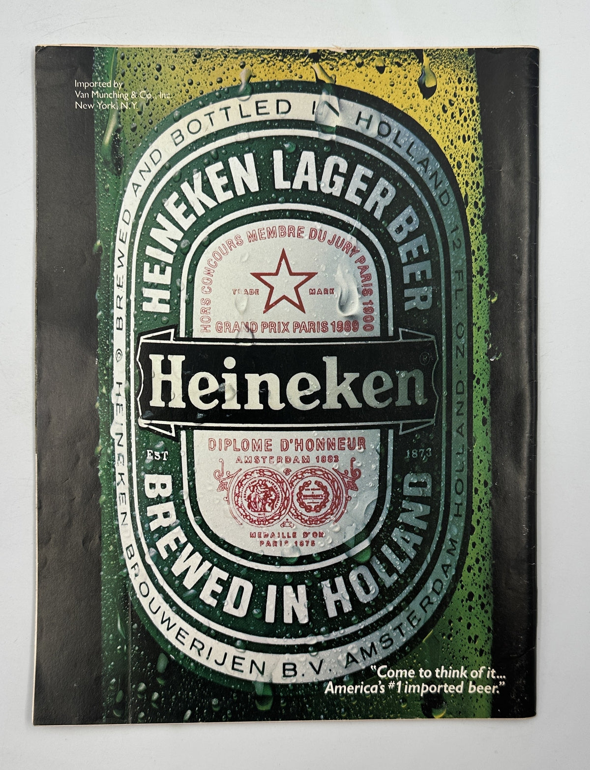 The New Yorker Magazine August 5, 1985 Sailboat Harbor Arthur Getz Cover, interior page featuring a vintage Heineken beer advertisement.