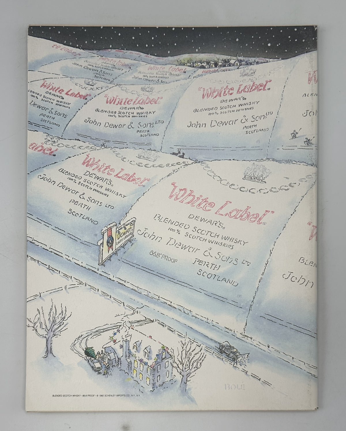 The New Yorker Magazine November 8, 1982 Brick Stairway Building Gretchen Dow Simpson VG, interior illustration featuring White Label cards across a snowy landscape