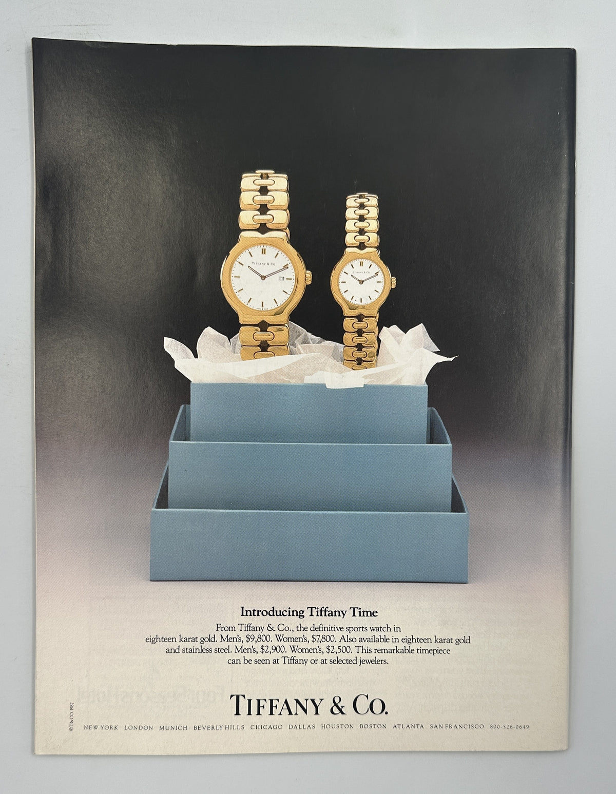 The New Yorker Magazine May 23, 1988 Golf Pond Charles Addams Cover VG, interior Tiffany & Co. advertisement featuring two gold watches displayed in a blue box.