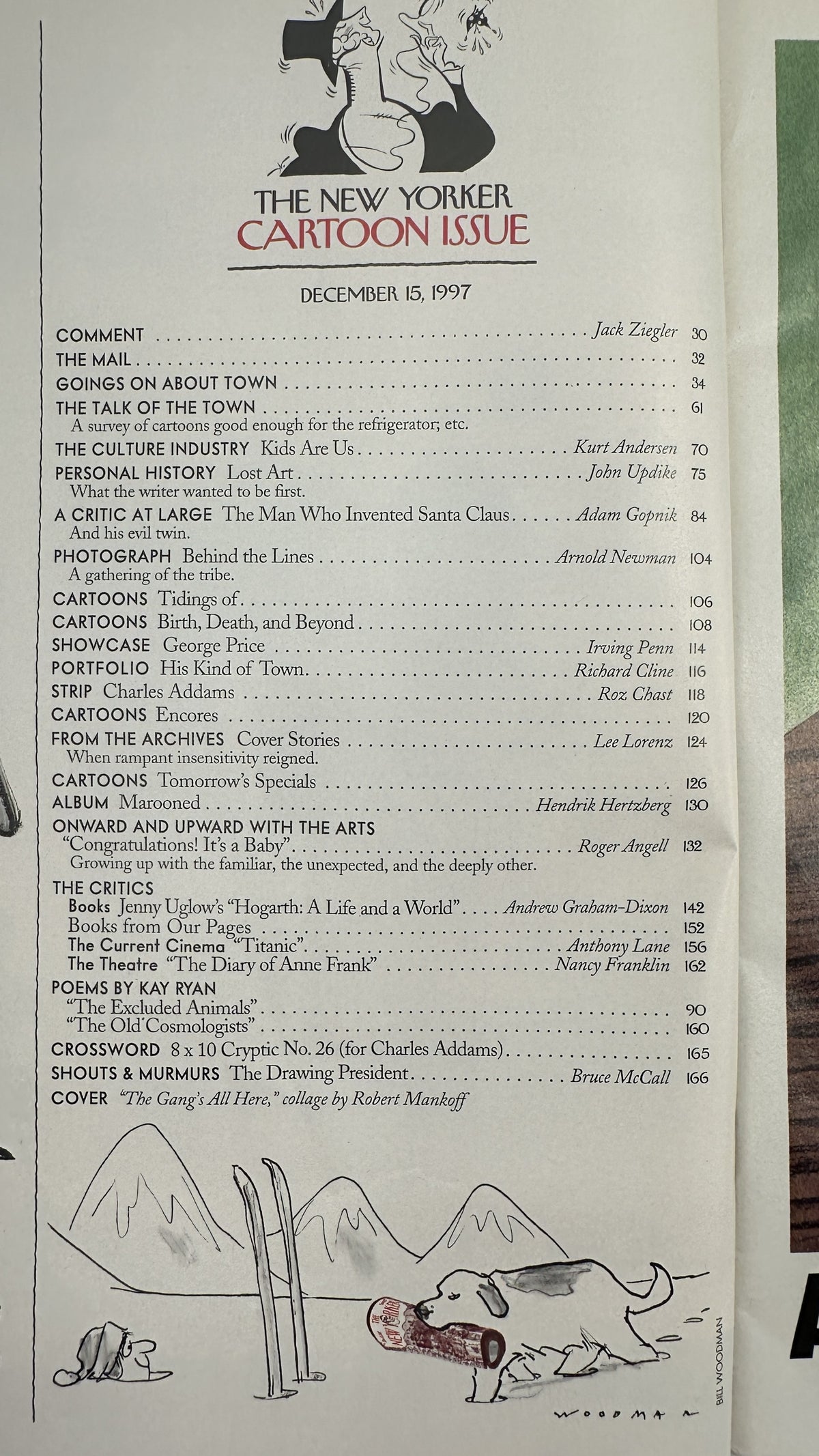The New Yorker Magazine December 15, 1997 Cartoon Party Celebration Robert Mankoff Cover table of contents page with cartoon illustrations