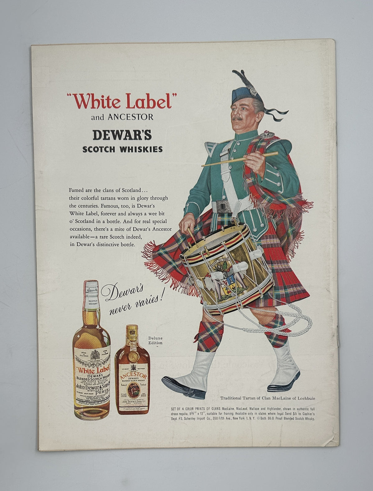 The New Yorker Magazine August 5, 1961 Art Gallery Charles Saxon Cover VG, featuring a vintage Dewar's Scotch whisky advertisement with a Scottish bagpiper in traditional tartan uniform and illustrated whisky bottles.