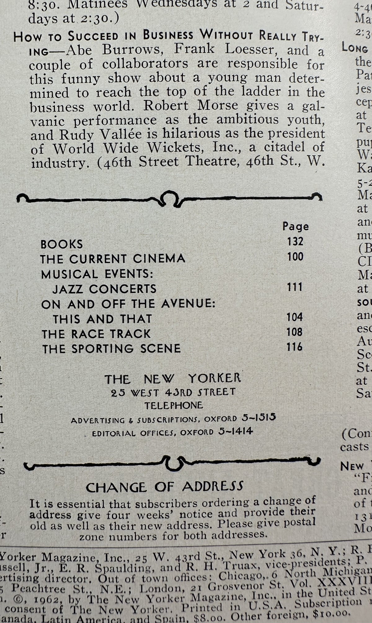 The New Yorker Magazine June 16, 1962 Wedding Angels Bouquet Abe Birnbaum Cover VG, showing the printed table of contents and magazine publication details.
