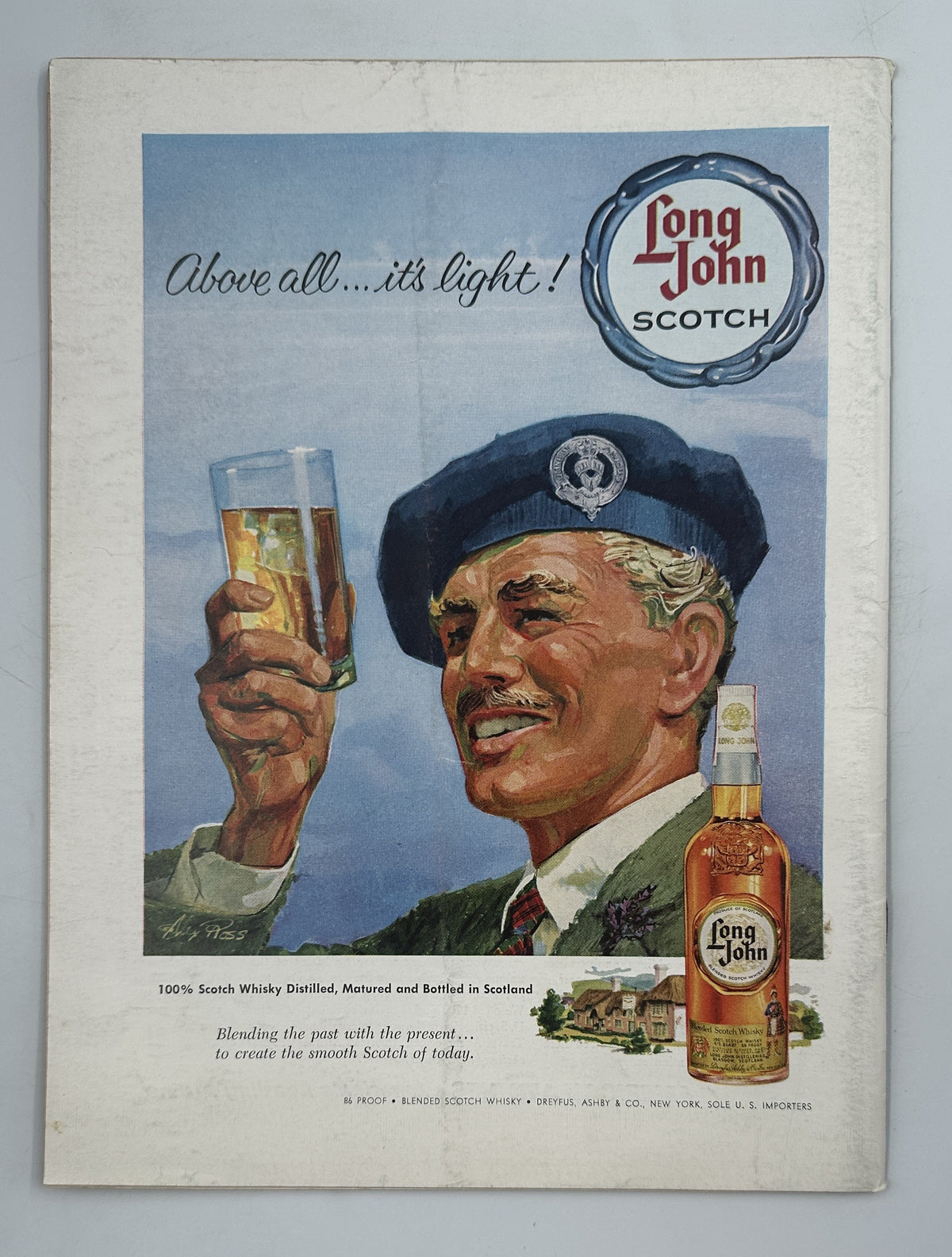 The New Yorker Magazine July 9, 1960 Red TV Cartoon Panels Perry Barlow Cover interior advertisement for Long John Scotch featuring an illustrated man raising a glass and a bottle of whisky