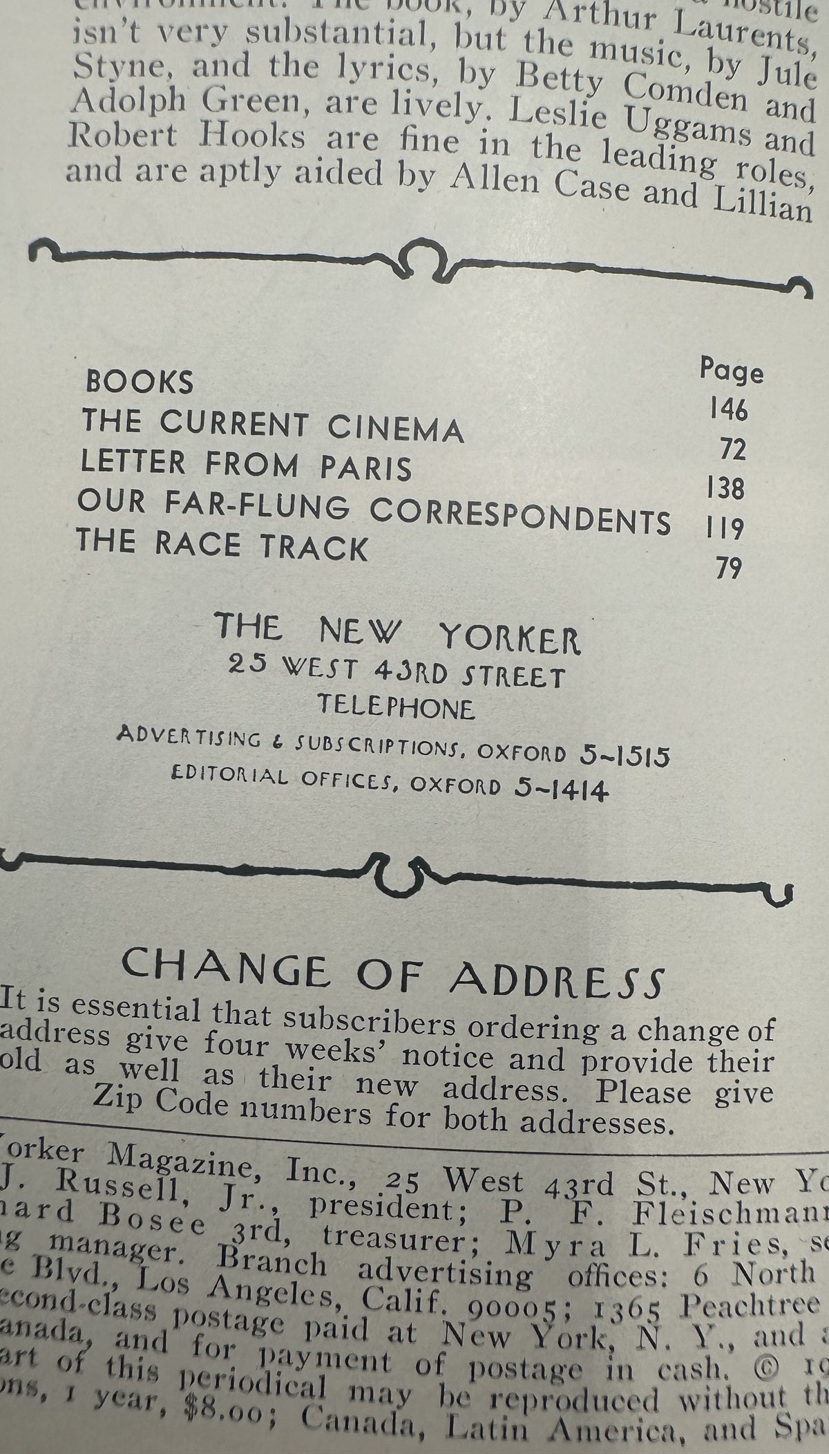 The New Yorker Magazine June 10, 1967 Graduation Fire Hydrant Perry Barlow Cover VG interior table of contents page featuring Books, The Current Cinema, Letter from Paris, Our Far-Flung Correspondents, The Race Track, and subscriber information