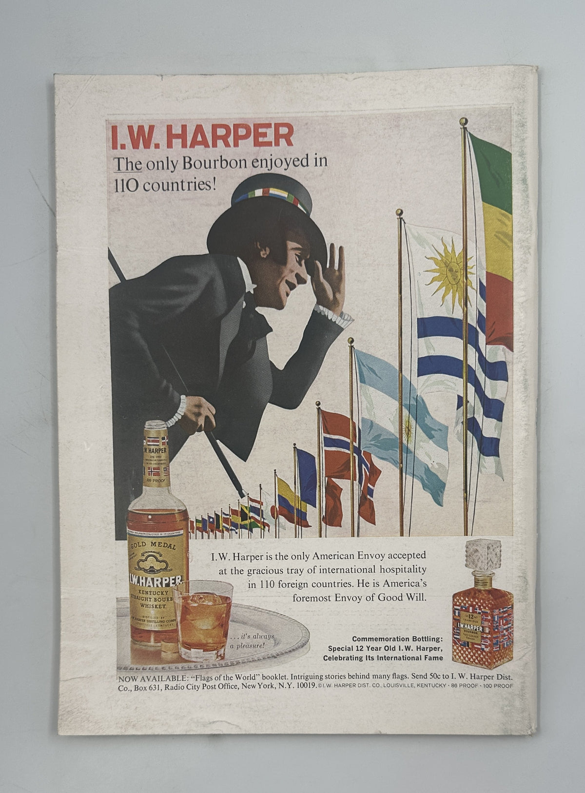 The New Yorker Magazine March 11, 1967 Garden Greenhouse Charles D. Saxon Cover VG, vintage I.W. Harper bourbon advertisement with a man viewing colorful international flags.