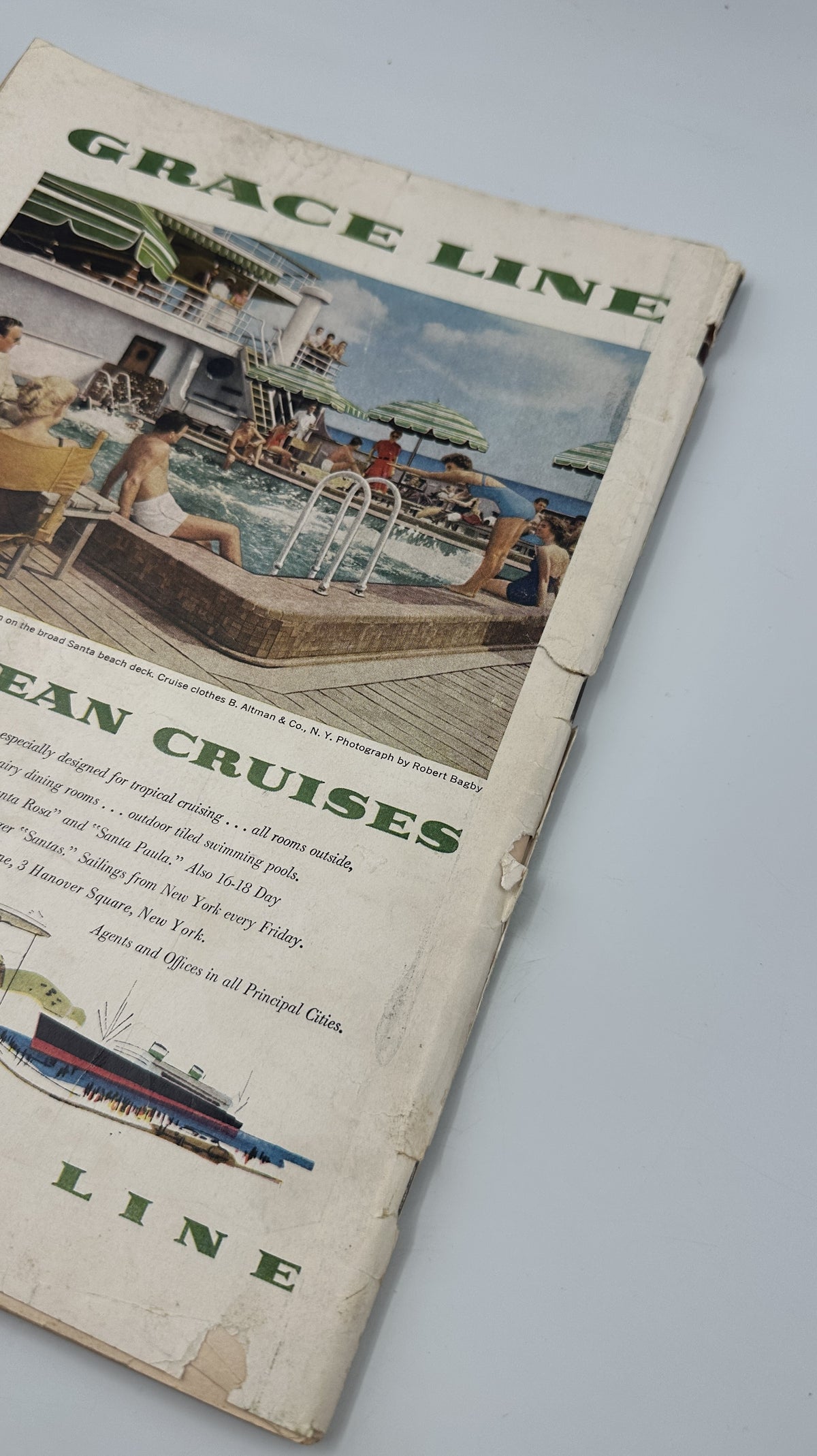 The New Yorker Magazine December 10, 1955 Christmas Trees Night Daniel Brustlein Cover shown with its worn back cover featuring a Grace Line Caribbean cruises advertisement.