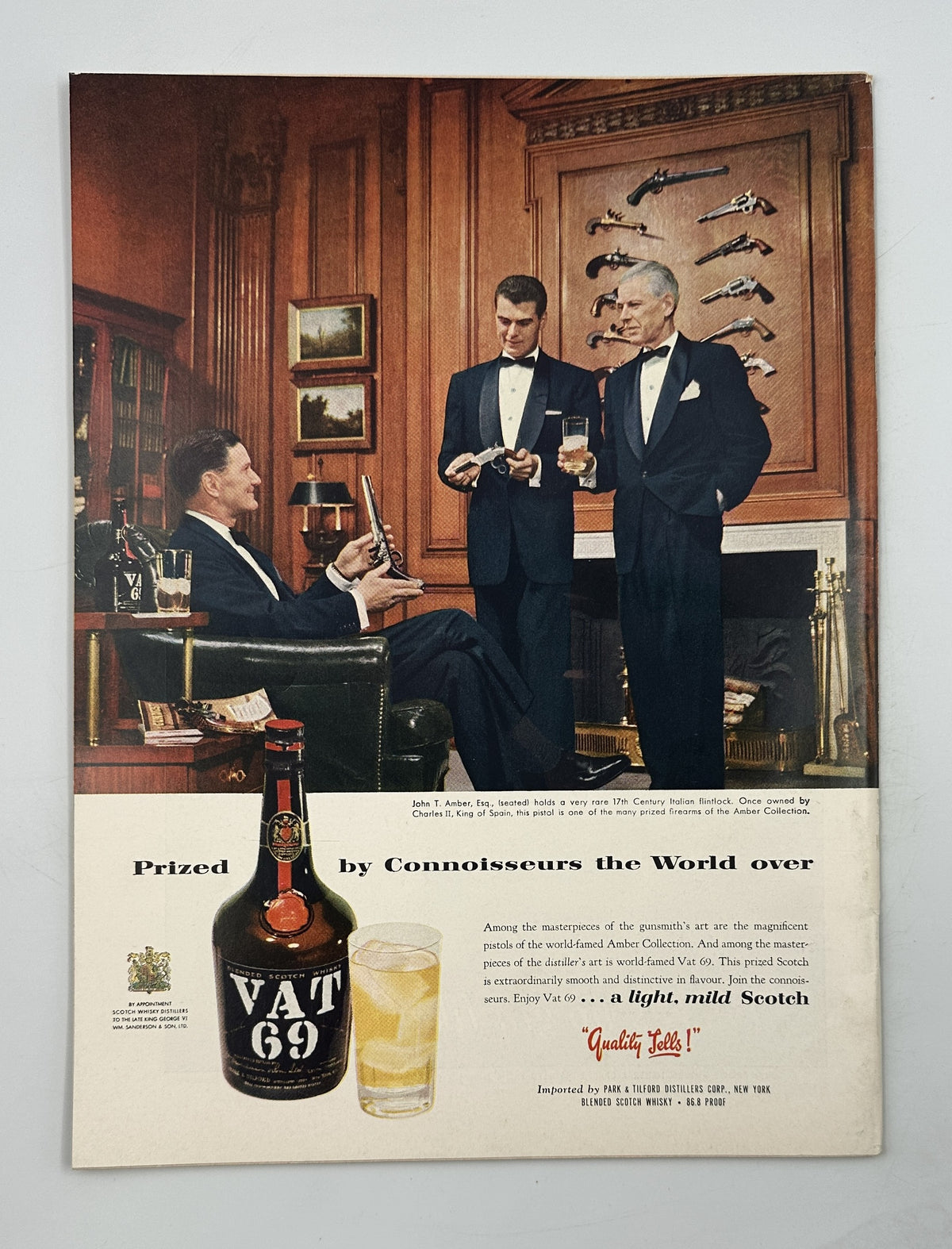The New Yorker Magazine July 16, 1955 Child Bed Window Birds Garrett Price Cover, showing a vintage Vat 69 whisky advertisement with three men in a wood-paneled room.