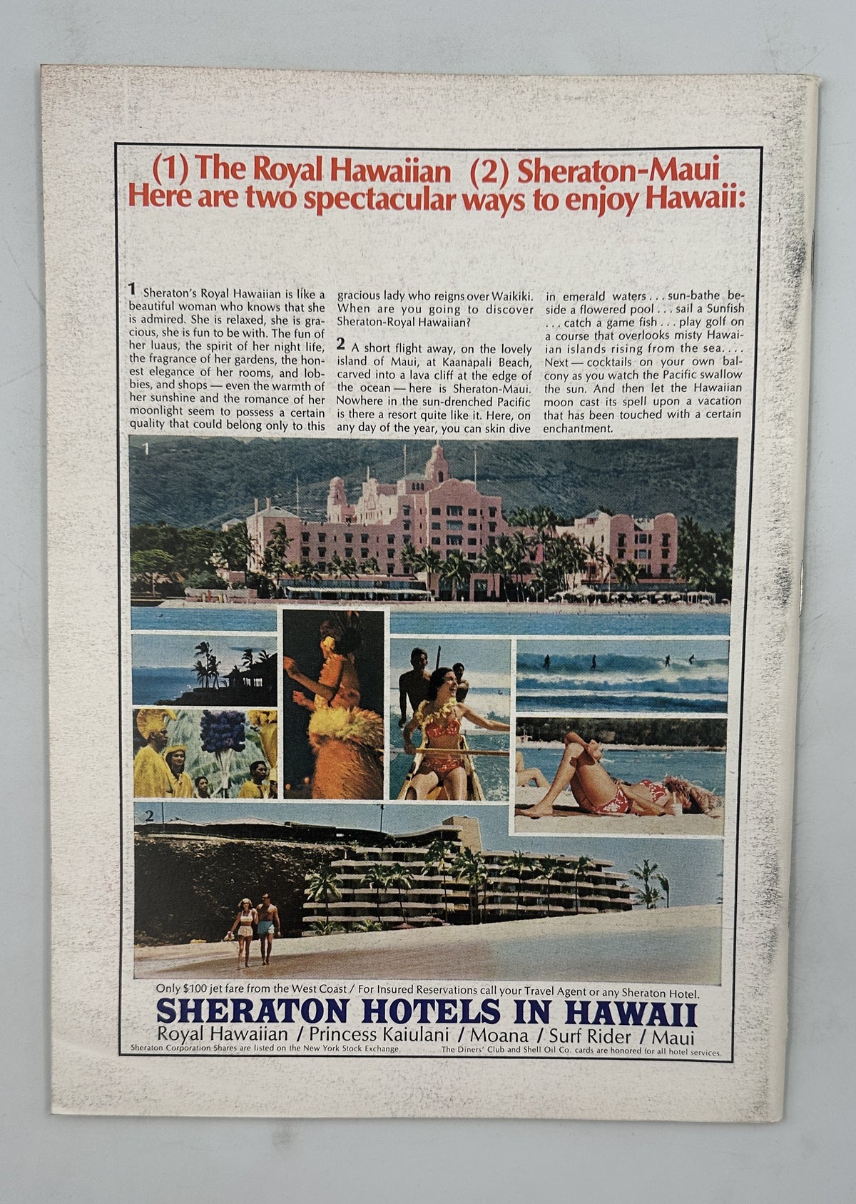 The New Yorker Magazine July 17, 1965 interior advertisement for Sheraton Hotels in Hawaii featuring the Royal Hawaiian Sheraton-Maui resort and tropical beach scenes