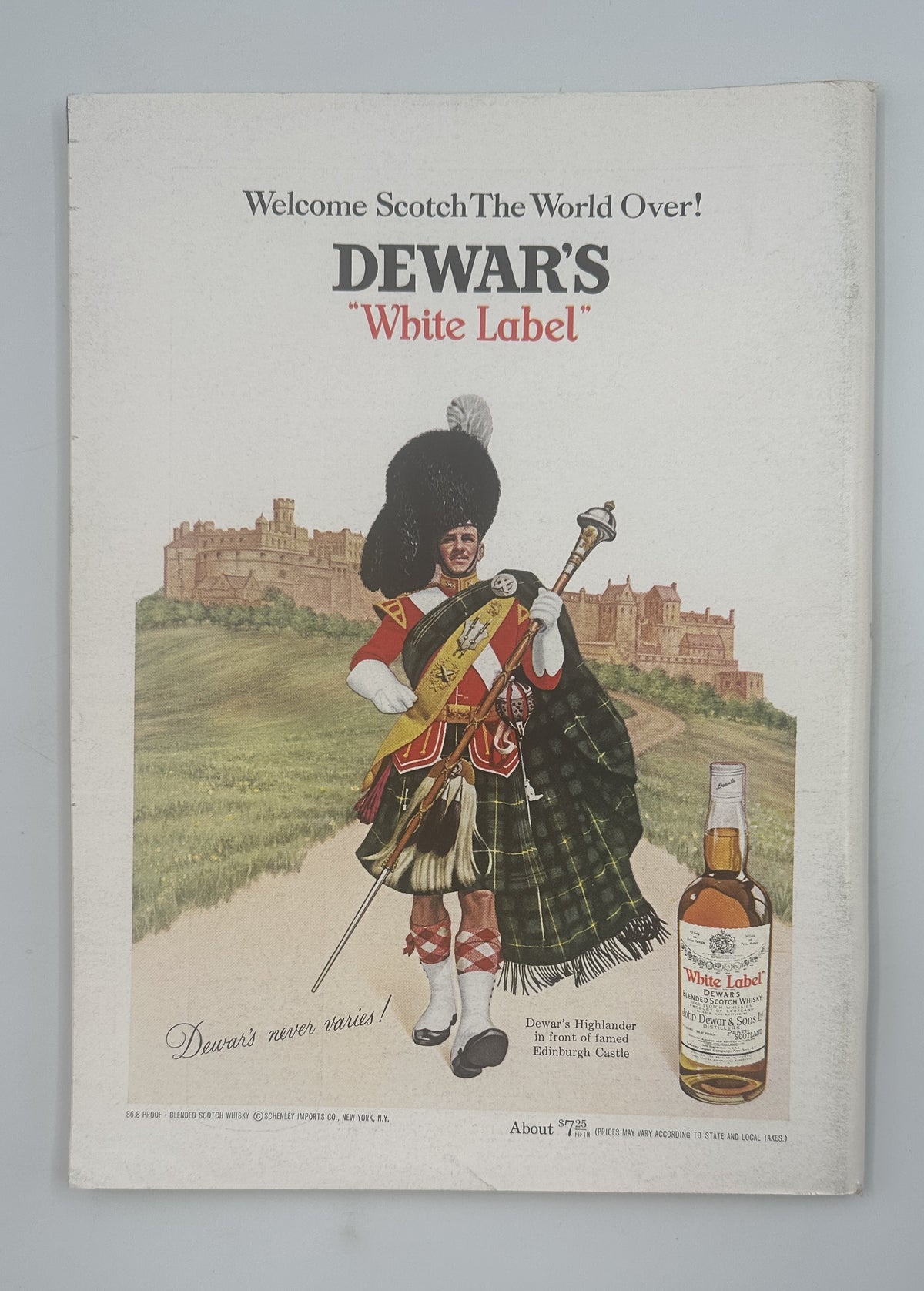 The New Yorker Magazine November 4, 1967 Demolition Art Peter Arno Cover VG featuring a vintage Dewar's White Label Scotch whisky advertisement with a Scottish bagpiper, castle, and bottle.
