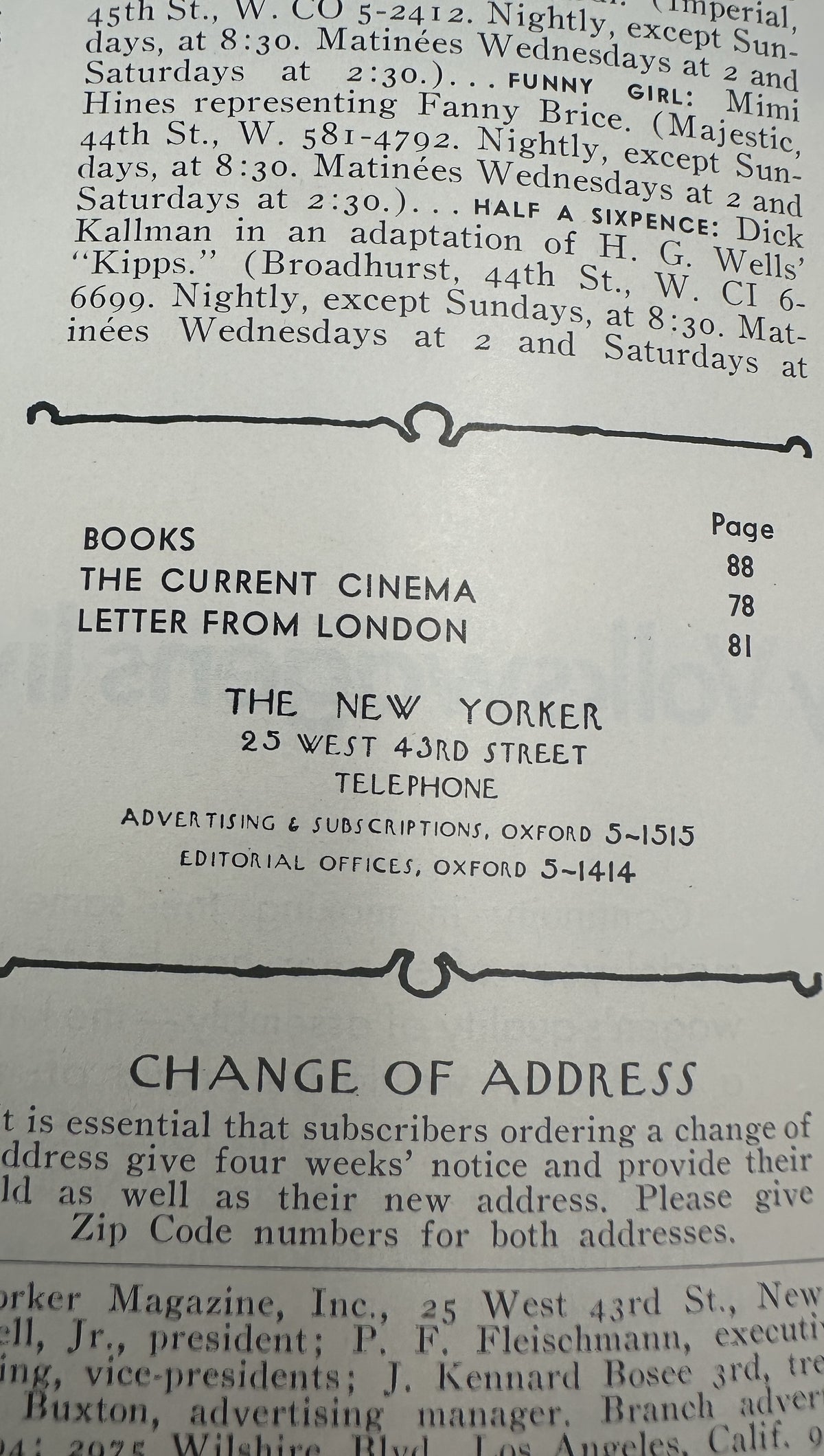 The New Yorker Magazine July 9, 1966 Watermelon Charles Martin Cover VG, showing the table of contents with Books, The Current Cinema, Letter from London, and a change-of-address notice.