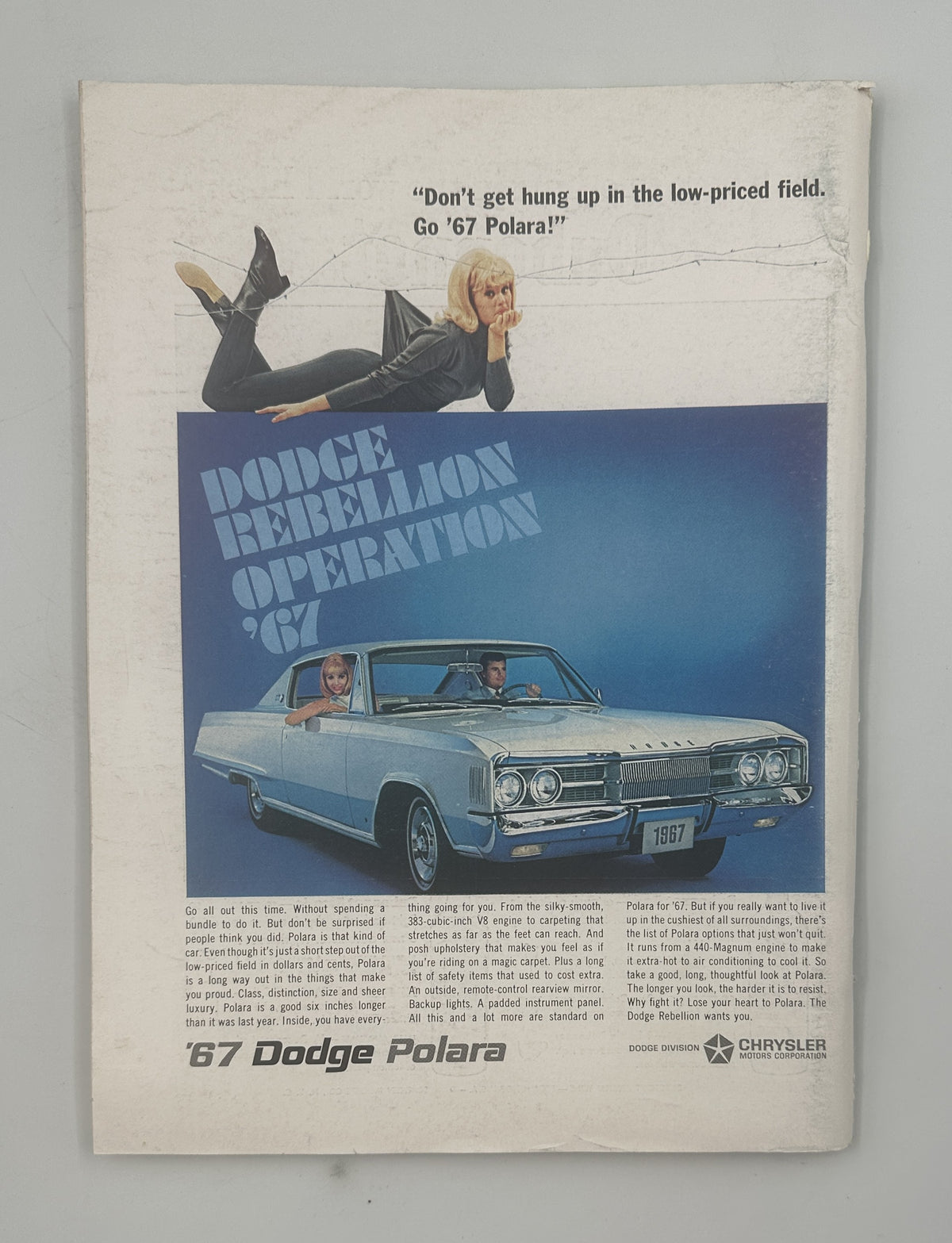 The New Yorker Magazine October 29, 1966 Halloween Pumpkin Anatol Kovarsky Cover vintage interior advertisement for the 1967 Dodge Polara automobile