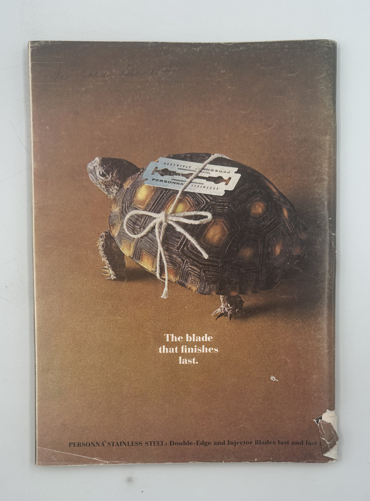 The New Yorker Magazine October 2, 1965 Harbor Rowboats Donald Higgins Cover, showing a vintage back-cover advertisement with a tied leather travel bag and the slogan "The blade that finishes last."