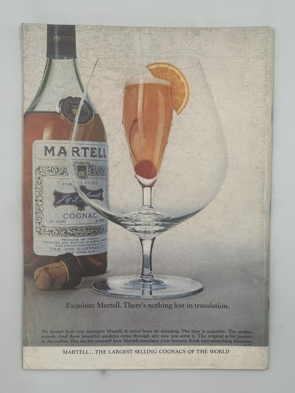 The New Yorker Magazine August 30, 1969 Tree Street Arthur Getz Cover featuring a vintage Martell Cognac advertisement with a bottle, cocktail glass, and orange garnish