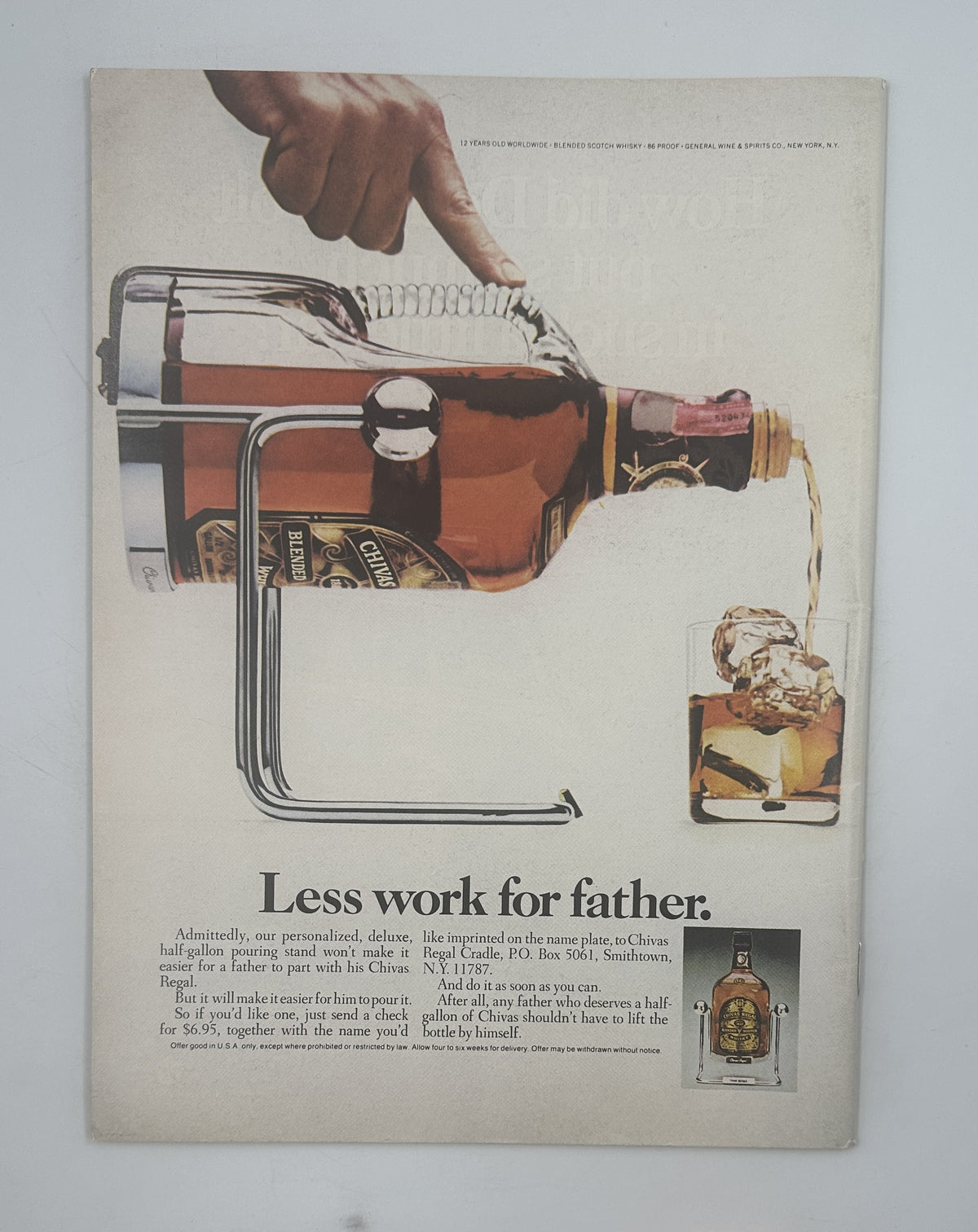 The New Yorker Magazine June 14, 1976 Highway Overpass Gretchen Dow Simpson Cover VG, featuring a vintage illustrated liquor advertisement with a bottle, glass, and the tagline “Less work for father.”