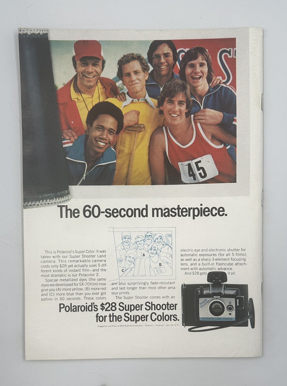 The New Yorker Magazine June 21, 1976 Bicycle Path Arthur Getz Cover VG interior page featuring a vintage Polaroid Super Shooter camera advertisement with a group of smiling people and the slogan "The 60-second masterpiece."