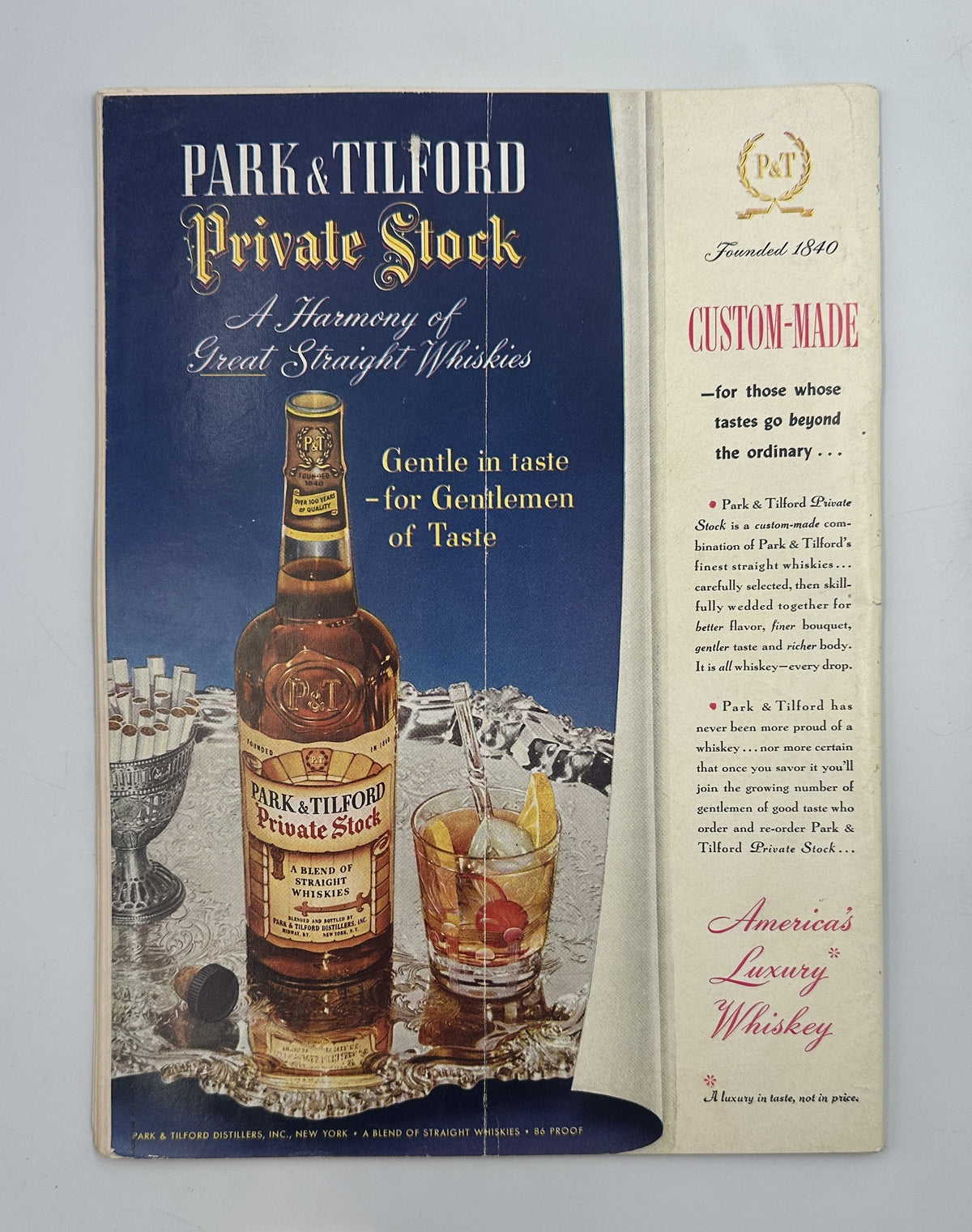 The New Yorker Magazine August 18, 1951 Craft Shop Roger Duvoisin Cover opened to a vintage Park & Tilford Private Stock whiskey advertisement