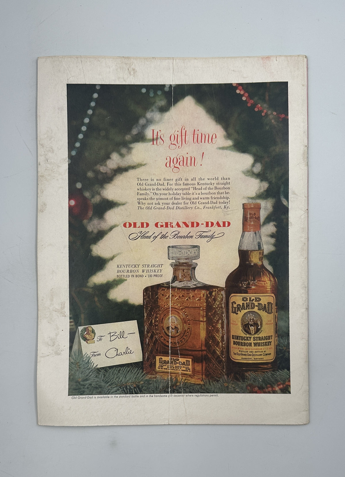 The New Yorker Magazine December 27, 1952 Christmas Snow Edna Eicke Cover issue showing a vintage Old Grand-Dad bourbon Christmas advertisement.