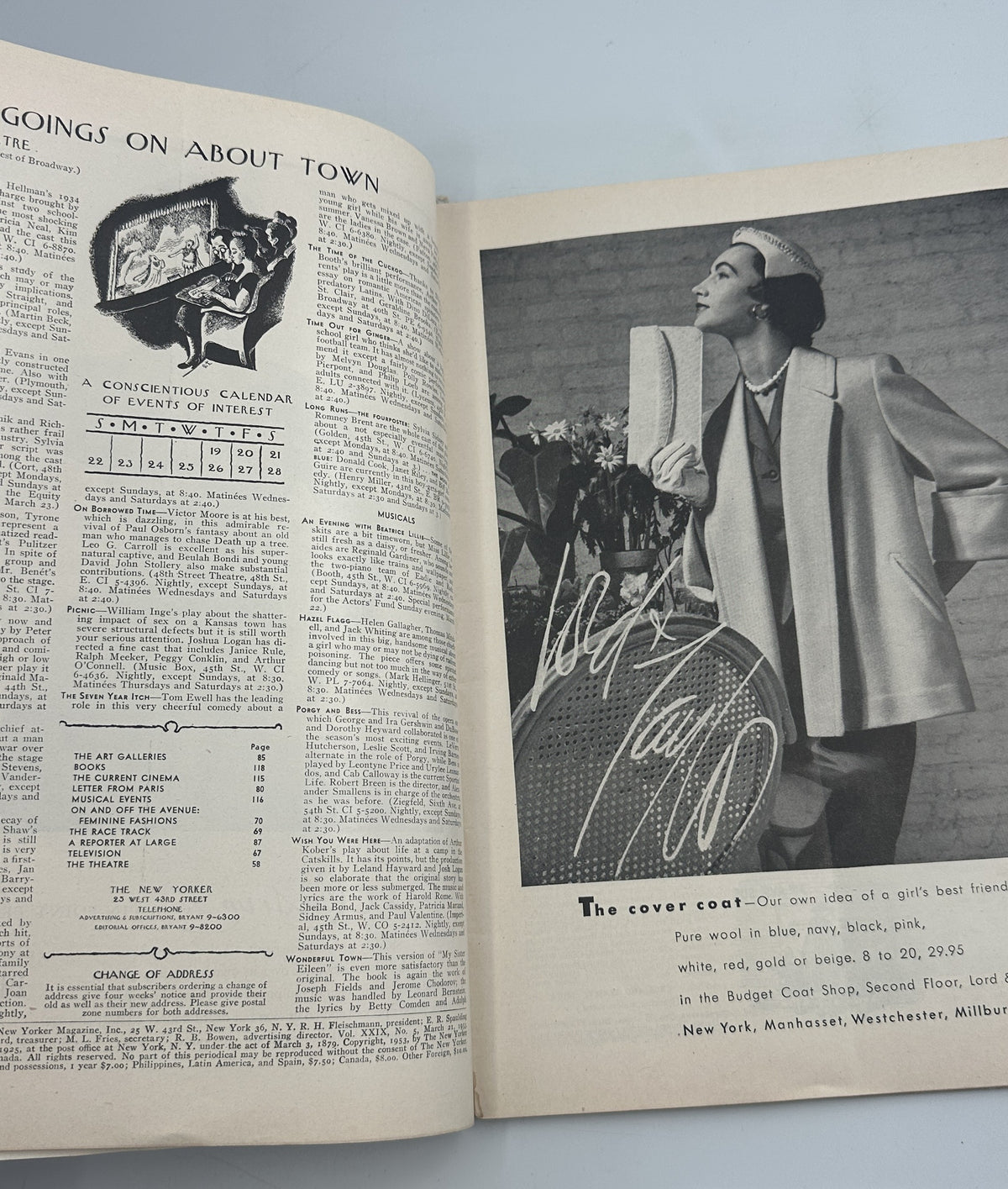 The New Yorker Magazine March 21, 1953 Newspaper Perry Barlow Cover opened to the Perry Barlow illustrated cover page and editorial contents