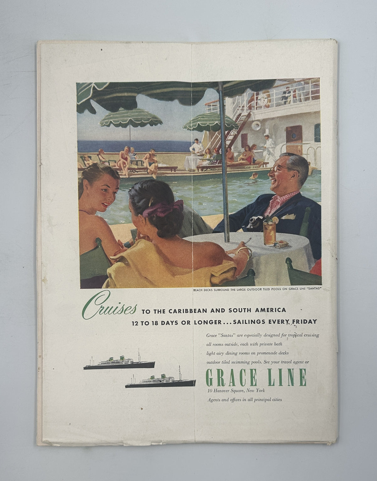 The New Yorker Magazine May 10, 1952 Rainy Orchard Abe Birnbaum Cover, vintage Grace Line cruise advertisement for Caribbean and South America travel.