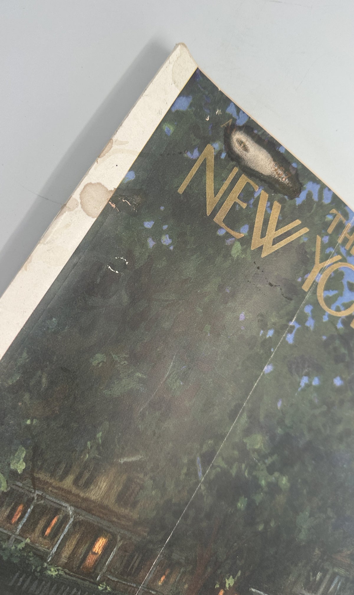 The New Yorker Magazine August 24, 1957 Ice Cream Truck Edna Eicke Cover, close-up view showing the vintage illustrated cover with age-related wear and corner damage.