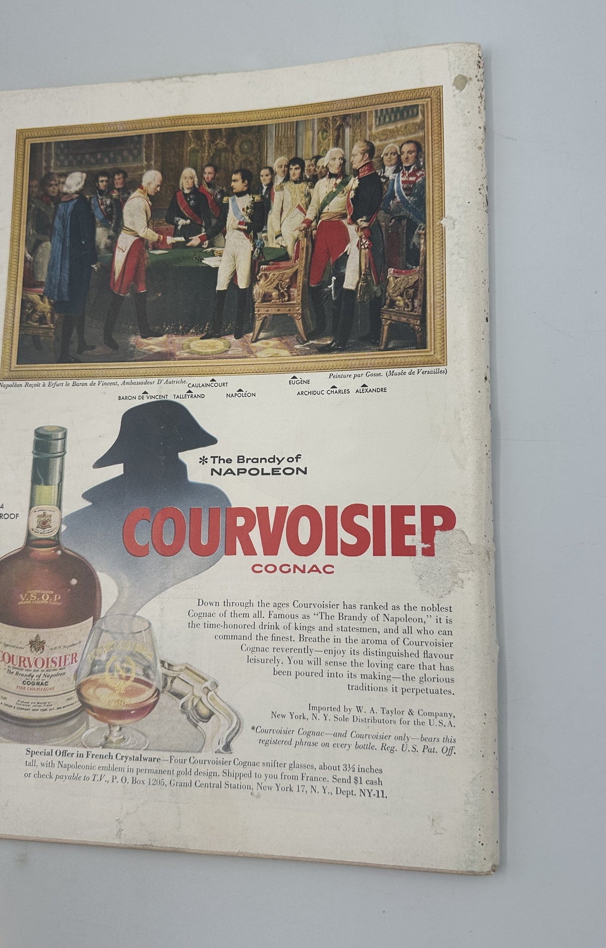 The New Yorker Magazine October 19, 1957 Art Gallery Abstract Anatol Kovarsky Cover interior page featuring a full-page Courvoisier Cognac advertisement with Napoleon portrait artwork.