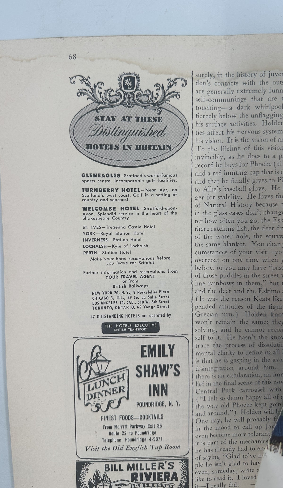 Interior page from The New Yorker Magazine August 11, 1951 Art Gallery Garrett Price Cover, featuring a vintage contents listing, editorial text, and period advertisements.