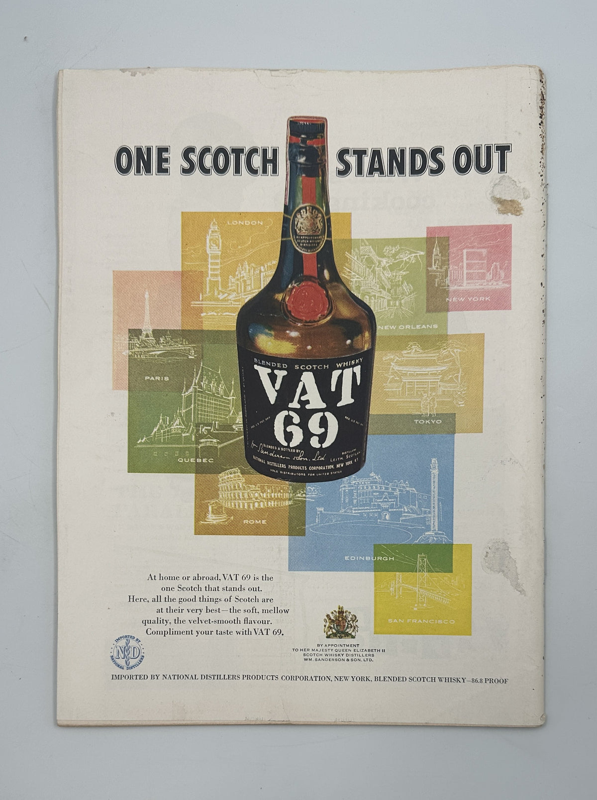 The New Yorker Magazine January 19, 1957 Winter Snowplow Edna Eicke Cover opened to a full-page vintage Vat 69 Scotch whisky advertisement