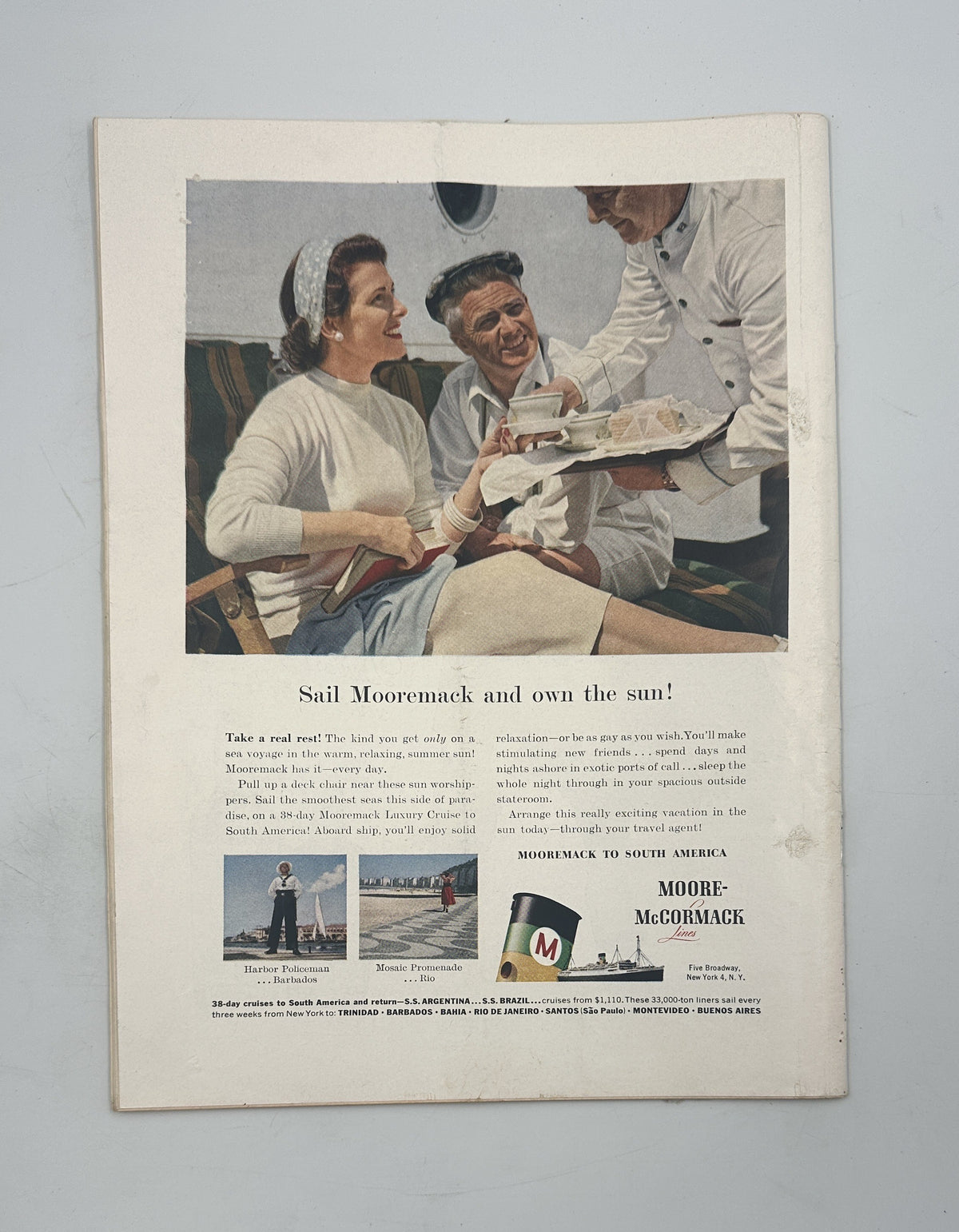 The New Yorker Magazine August 3, 1957 Campfire Singing Perry Barlow Cover interior advertisement page featuring a smiling couple being served food outdoors, with smaller product images and vintage printed text