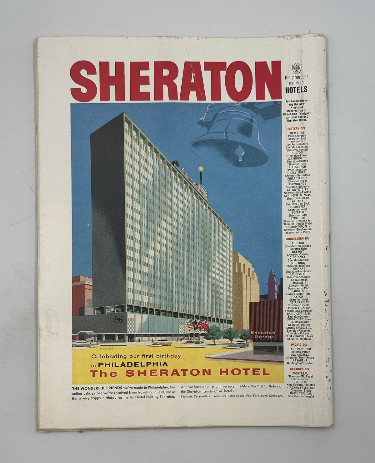 The New Yorker Magazine May 17, 1958 Seaside Seagulls Abe Birnbaum Cover showing a vintage Sheraton hotel advertisement with Philadelphia Sheraton Hotel illustration