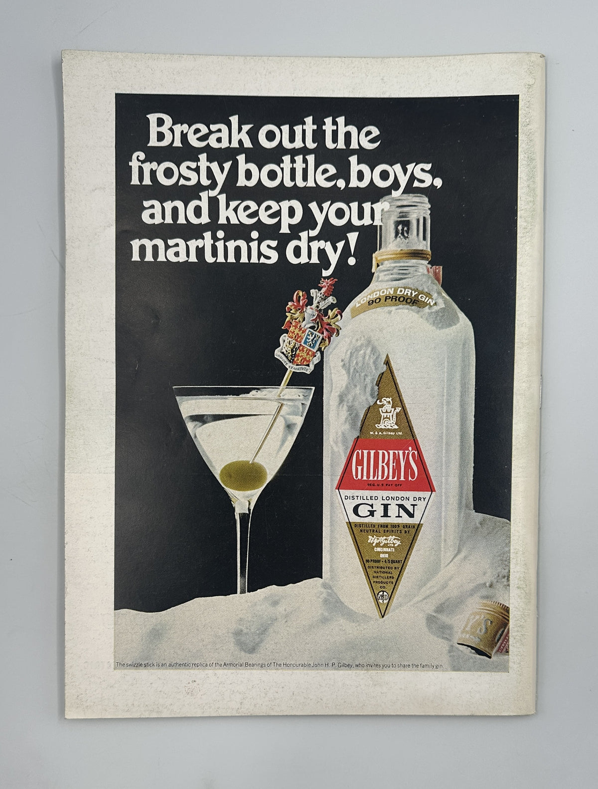 The New Yorker Magazine November 7, 1970 Autumn Road Falling Leaves Abe Birnbaum VG vintage advertisement featuring a martini glass and Gilbey's Gin bottle in snow.