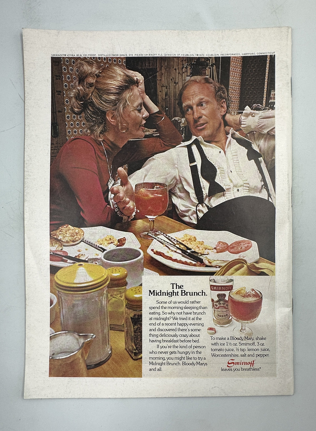 The New Yorker Magazine December 30, 1972 Lunar US Flag New Year Charles Martin Cover, interior vintage advertisement showing a couple dining with cocktails and food.