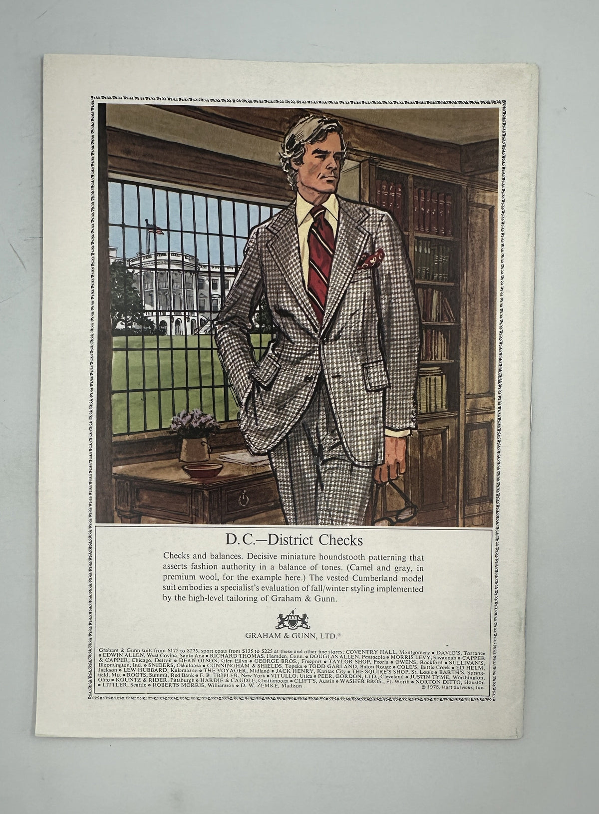 The New Yorker Magazine September 1, 1975 Porch Garden Jenni Oliver Cover VG, interior illustrated advertisement showing a man in a checked suit standing in a study.