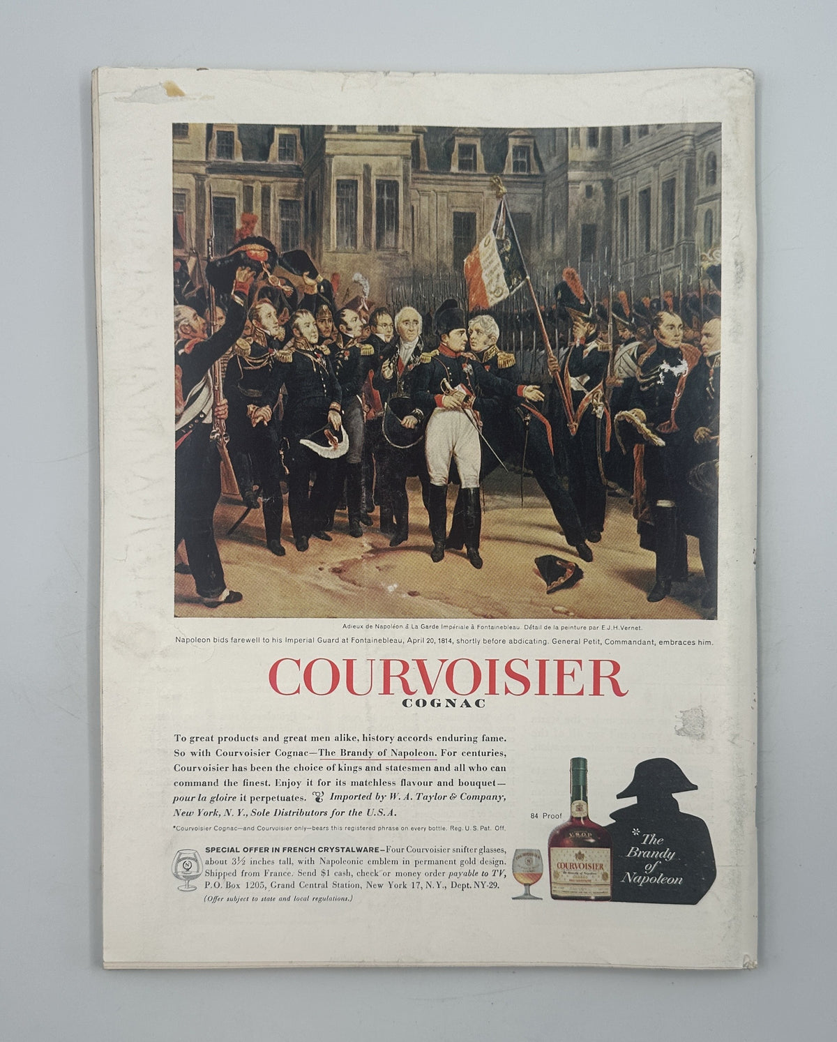 The New Yorker Magazine October 13, 1962 Football Sideline Perry Barlow Cover, showing a vintage Courvoisier Cognac advertisement with a Napoleon Bonaparte historical scene and bottle illustration.