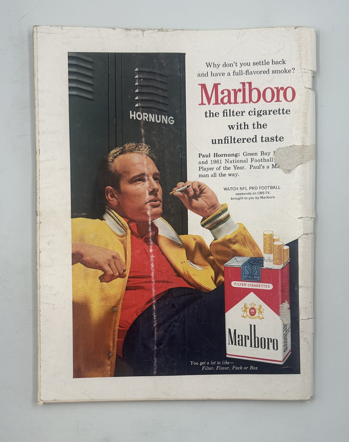 The New Yorker Magazine November 3, 1962 Voting Booth Arthur Getz Cover, interior page featuring a vintage Marlboro cigarette advertisement with Hornung and a Marlboro cigarette pack
