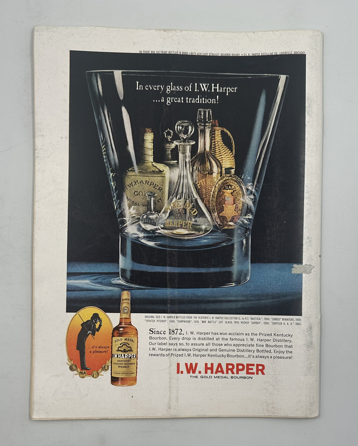 The New Yorker Magazine August 17, 1963 Rowboat Golden Lake Landscape Abe Birnbaum featuring a vintage I.W. Harper whiskey advertisement with bottles and a glass.
