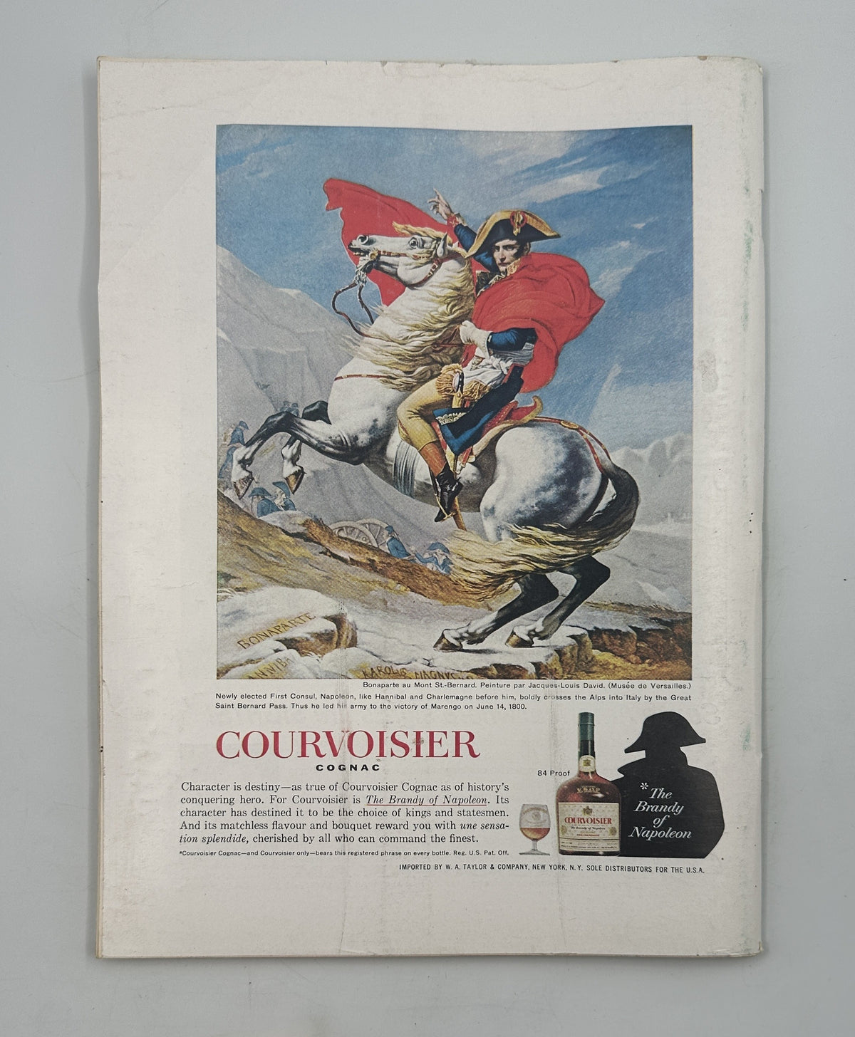 The New Yorker Magazine October 12, 1963 Paris Sardinia Saul Steinberg Cover featuring a vintage Courvoisier Cognac advertisement with Napoleon Bonaparte on horseback.