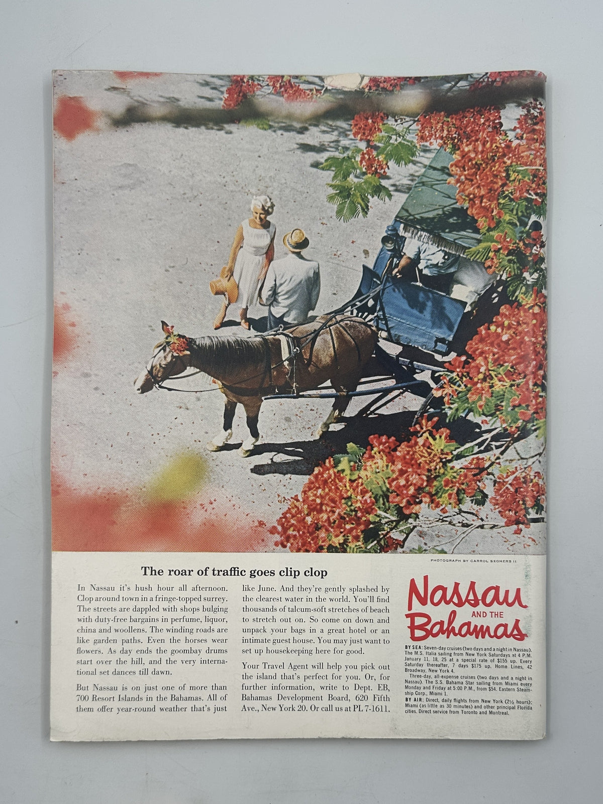 The New Yorker Magazine December 14, 1963 Christmas Tree Market Arthur Getz Cover, back page featuring a vintage Naclay's and Ballantine's holiday advertisement with a horse-drawn carriage.