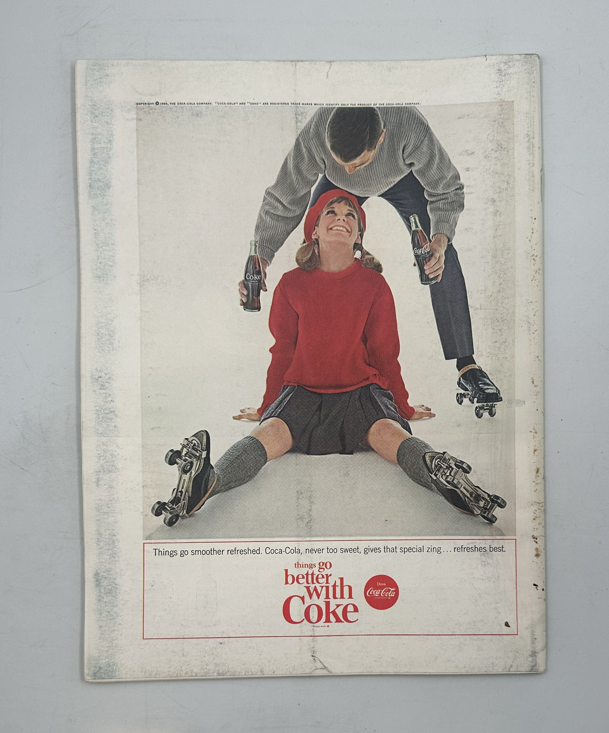 The New Yorker Magazine February 1, 1964 Ballet Class Arthur Getz Cover back cover featuring a vintage Coca-Cola roller-skating advertisement