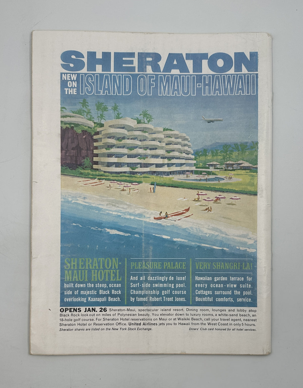 The New Yorker Magazine January 12, 1963 Subway Tracks Train Arthur Getz Cover, showing a vintage Sheraton Maui Hotel advertisement with a Hawaiian beach resort illustration.