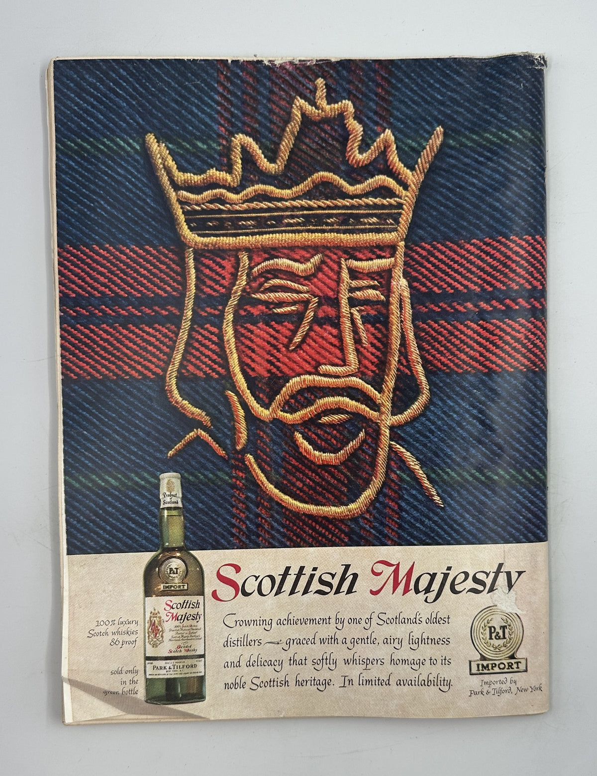The New Yorker Magazine November 29, 1958 Thanksgiving Turkey Charles Martin Cover showing the back cover Scottish Majesty whisky advertisement with a crowned tartan figure and bottle