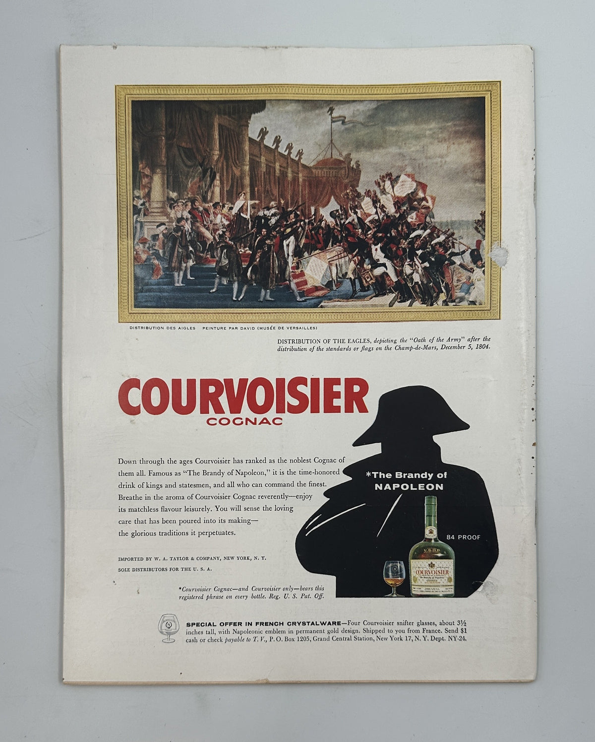 The New Yorker Magazine January 10, 1959 Horse Trailer Garrett Price Cover featuring a vintage Courvoisier Cognac advertisement with Napoleon artwork.