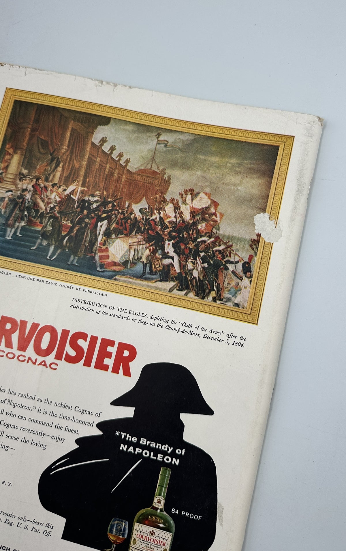 The New Yorker Magazine April 4, 1959 Circus Clowns Abe Birnbaum Cover interior page featuring a historical painting and Napoleon brandy advertisement