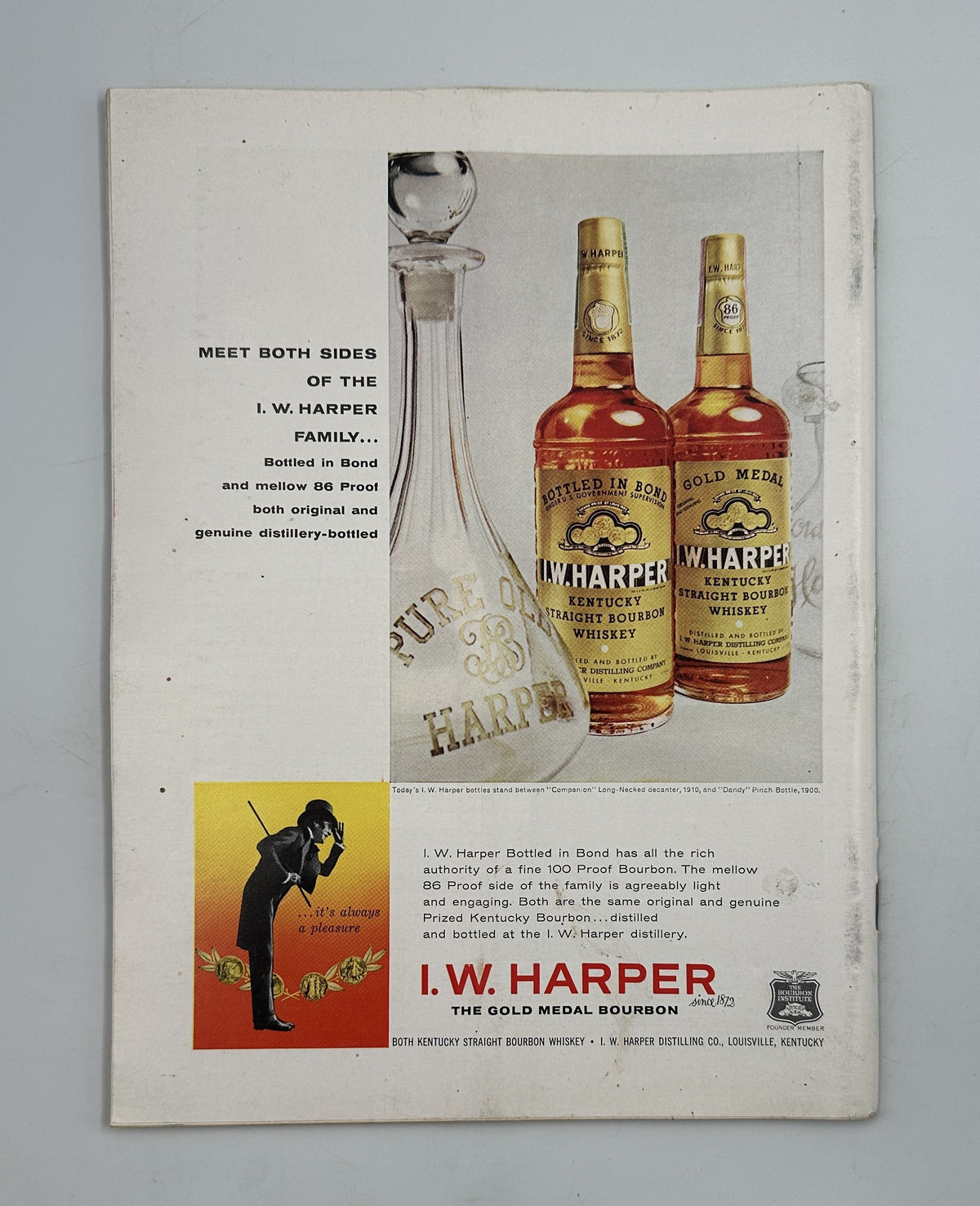 The New Yorker Magazine June 10, 1961 World Landmarks Saul Steinberg Cover, featuring an I.W. Harper bourbon whiskey advertisement with two bottles and a vintage illustrated design.