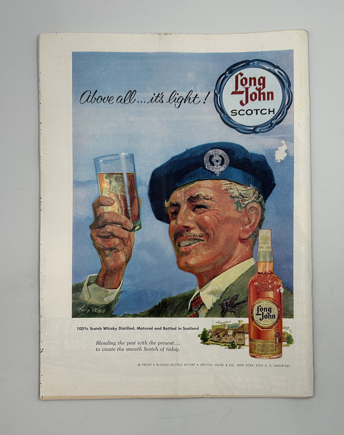 The New Yorker Magazine August 19, 1961 UN Tugboat Garrett Price Cover featuring a vintage Long John Scotch whiskey advertisement with a sailor raising a glass